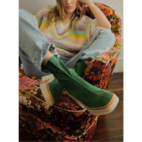 FREE PEOPLE Gigi boots suede green platform size 38.5 - Picture 8 of 16